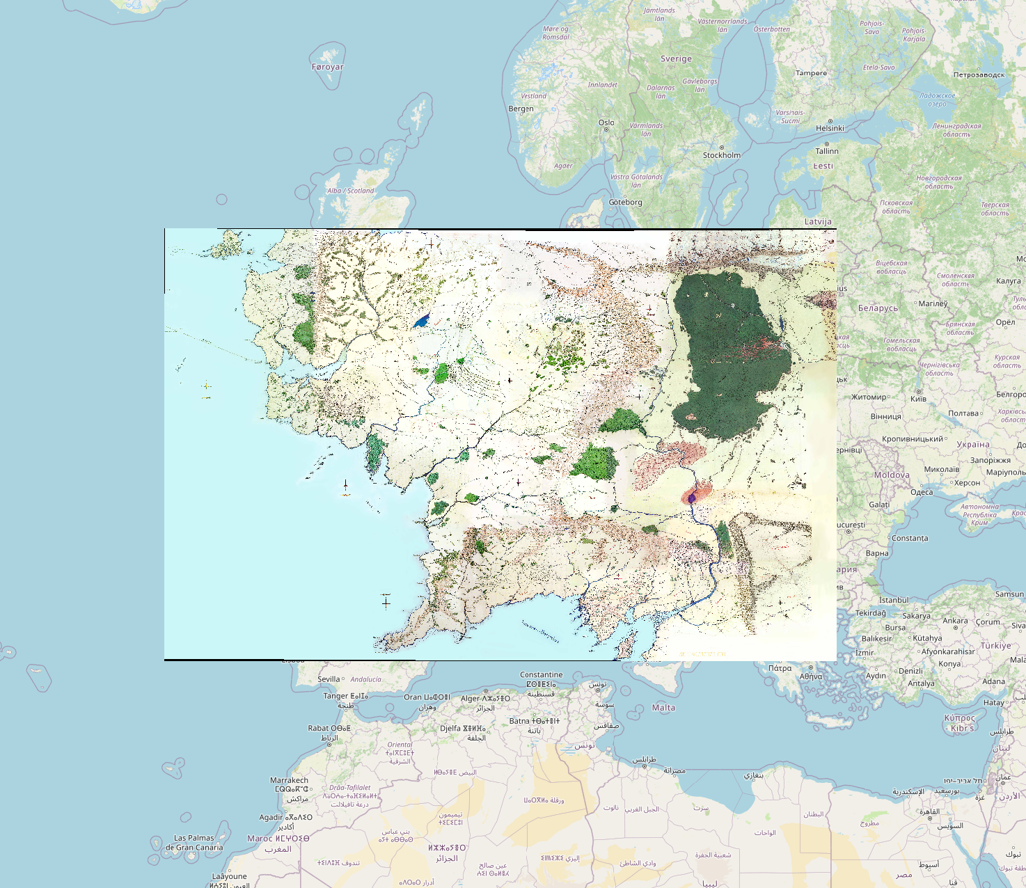 Georeferencing Pete Fenlon's map onto Europe in QGIS
