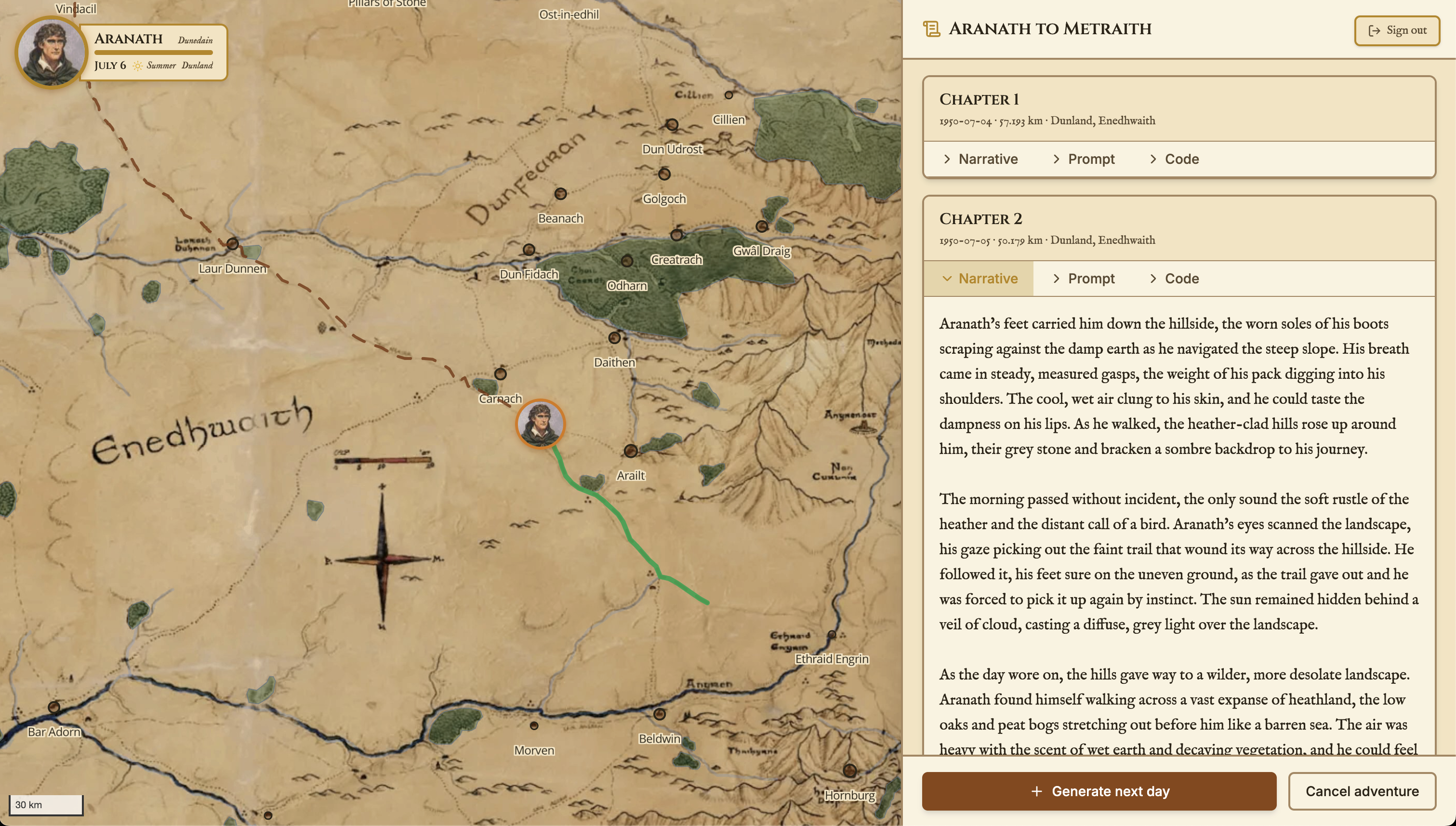 AI-generated daily narration anchored in the map's data
