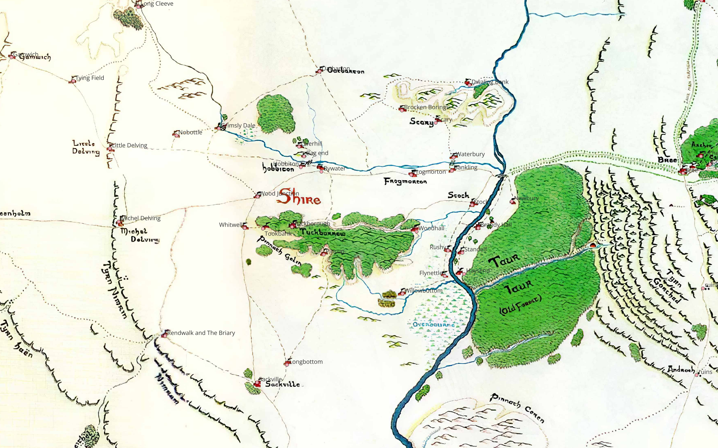 Dataset of Middle-earth locations plotted on the map
