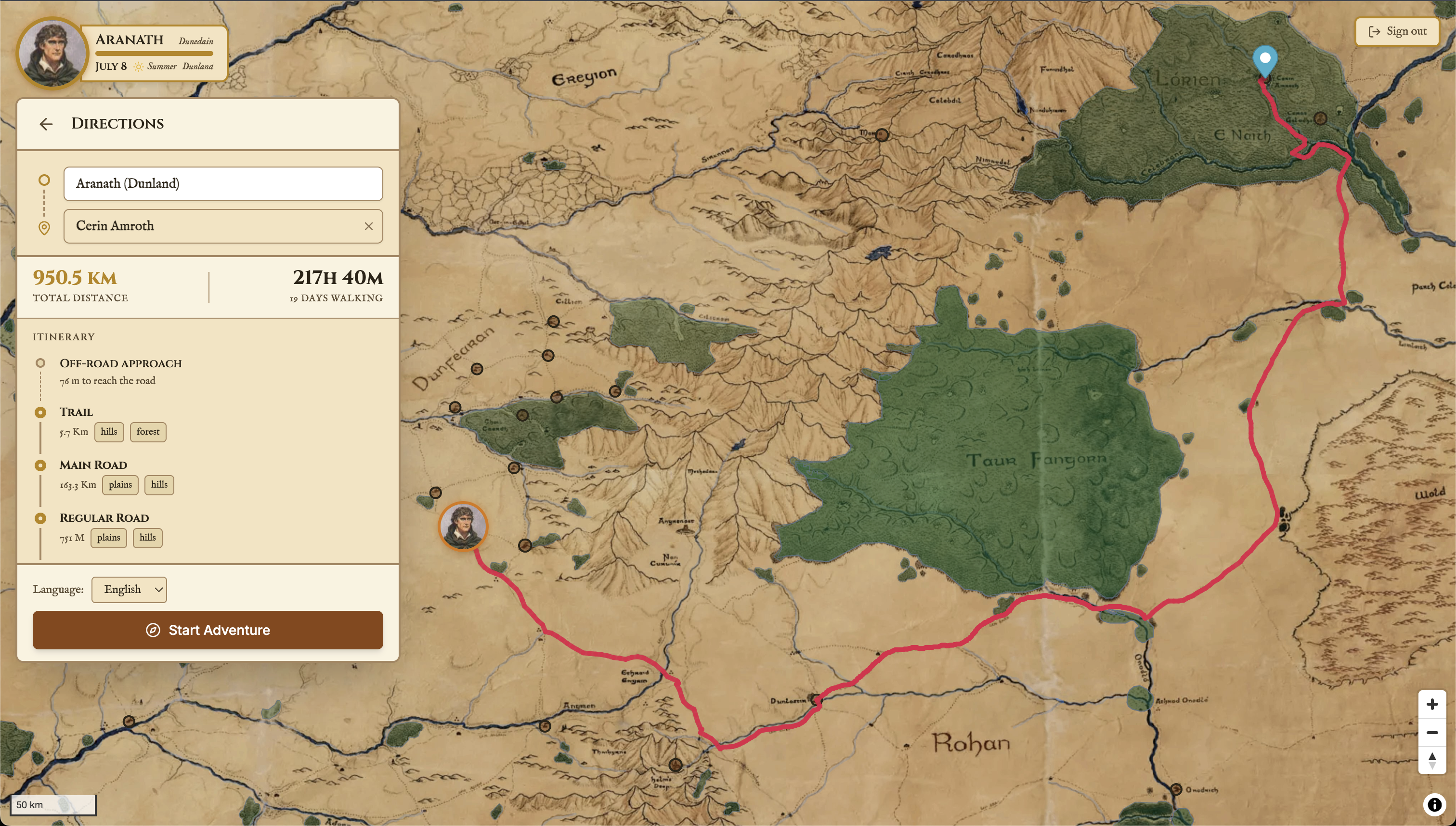 Route calculation between two points using custom Dijkstra