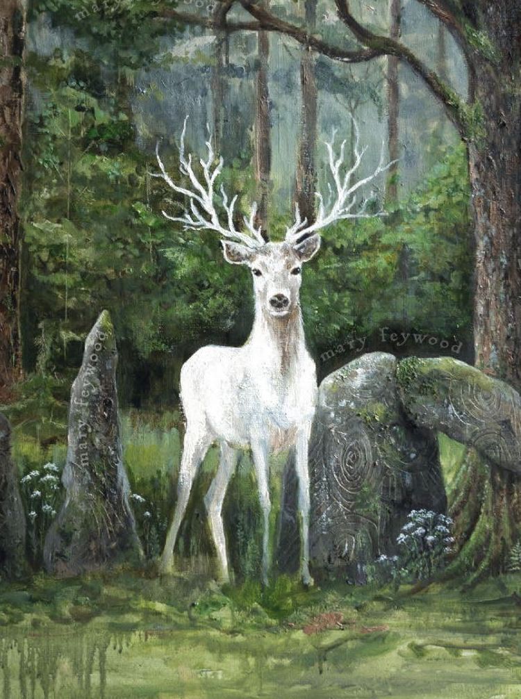 A white stag among standing stones