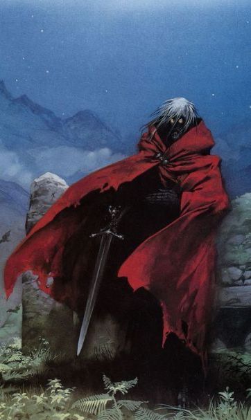 A red-cloaked wraith with a blade